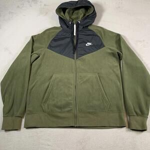 Nike Jacket Mens Medium Green Black Full Zip Hoodie Fleece Windrunner 929114-395